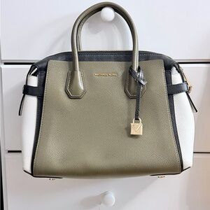 Michael Kors Green and White Satchel